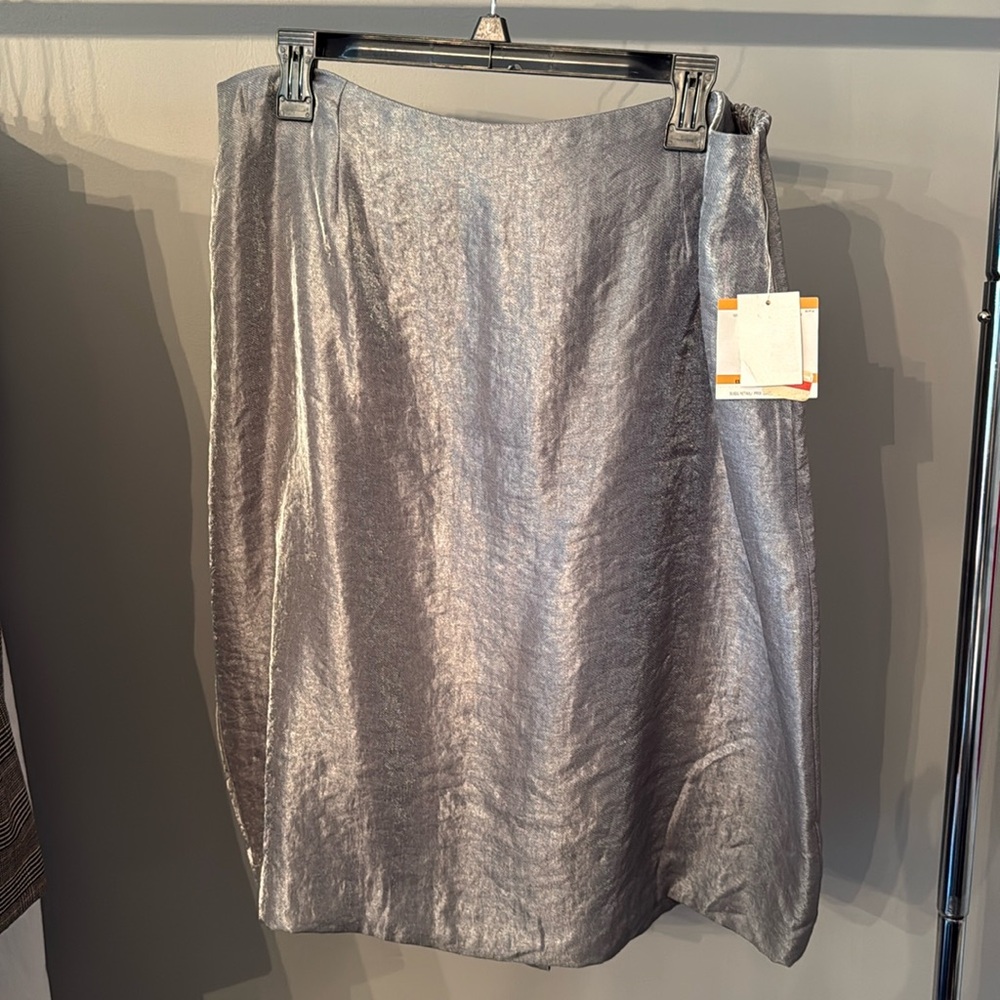 Kasper Silver Ruched Bubble Midi Skirt